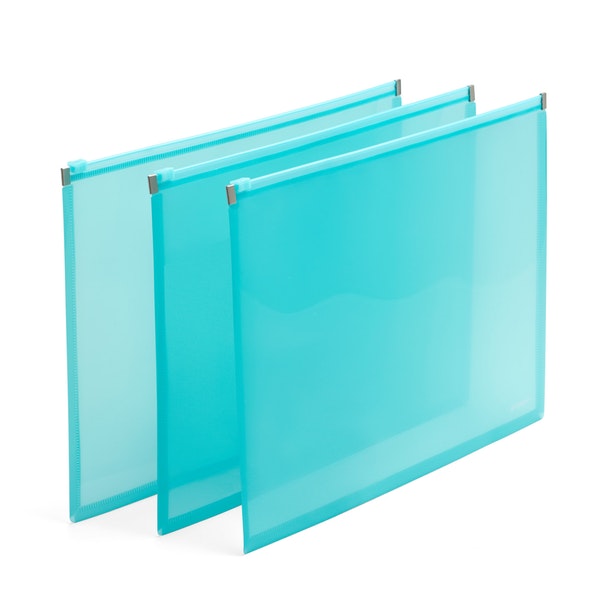 Large Aqua Zip Folios, Set of 3