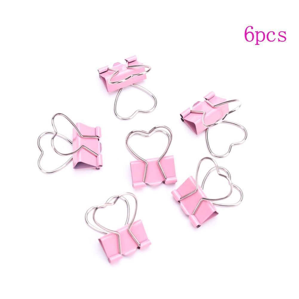 Romantic Pink Color Metal Clips Notes Letter Heart Shape Clip School Office Supplies 6pcs/lot