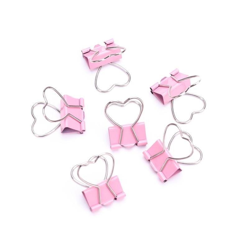 Romantic Pink Color Metal Clips Notes Letter Heart Shape Clip School Office Supplies 6pcs/lot