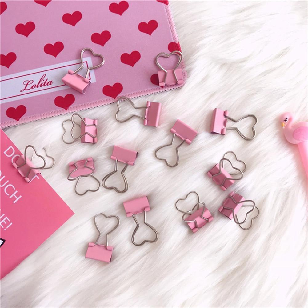 Romantic Pink Color Metal Clips Notes Letter Heart Shape Clip School Office Supplies 6pcs/lot