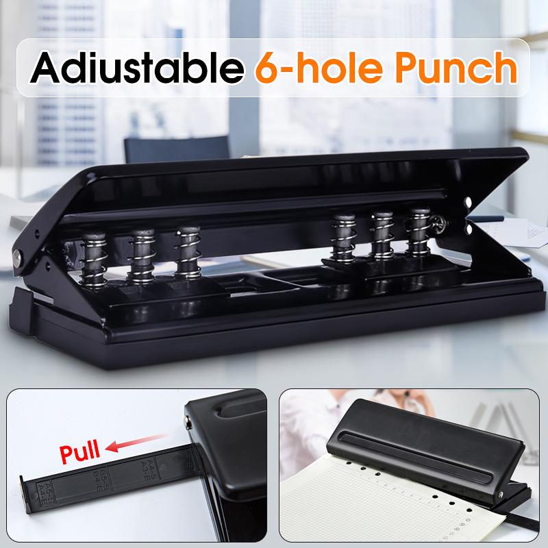 3 Sizes Adjustable 6-Holes Punch Loose-leaf Diaries Organizers Paper Punch Staplers