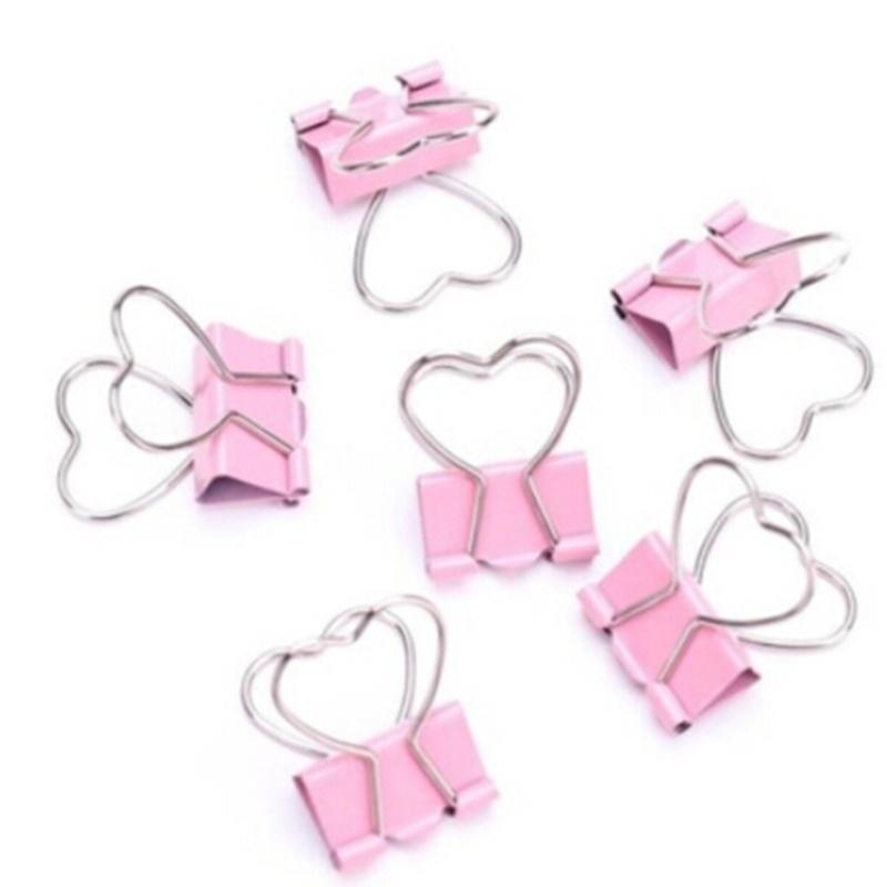 6 Pcs Romantic Pink Color Letter Heart Shape Clip School Office Supplies Metal Clips Notes