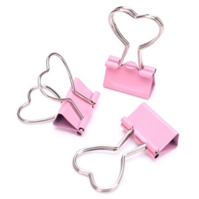 6 Pcs Romantic Pink Color Letter Heart Shape Clip School Office Supplies Metal Clips Notes