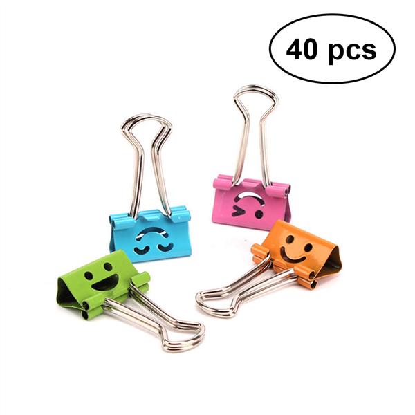 40 Pcs Binder Clips Smile Face File Paper Clip for Home School Office