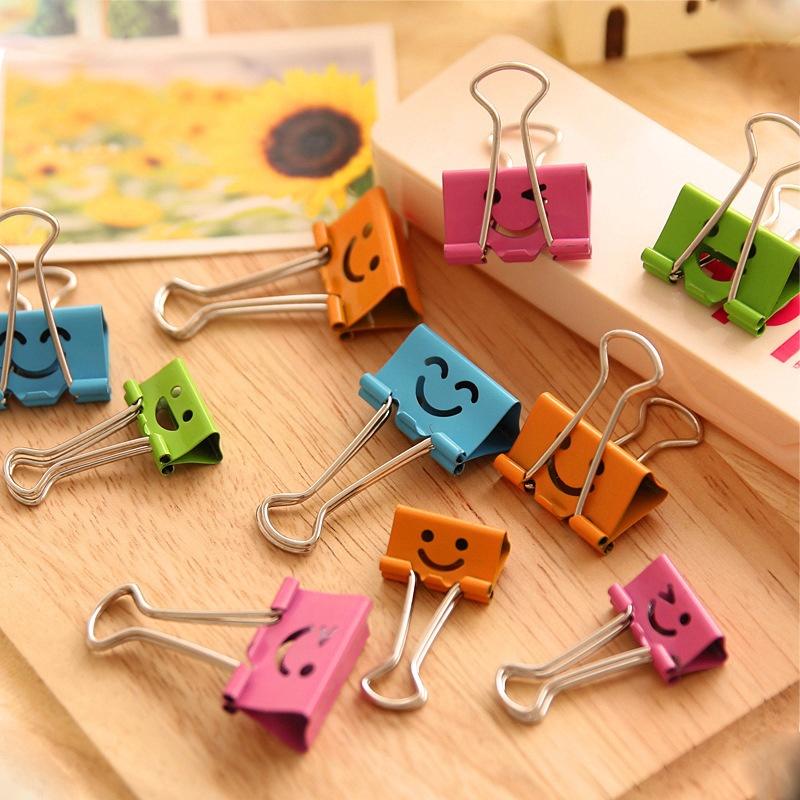 8PCs Korean Fashion Smile Face Colorful Metal Small Paper Binder Clips School Office Stationery