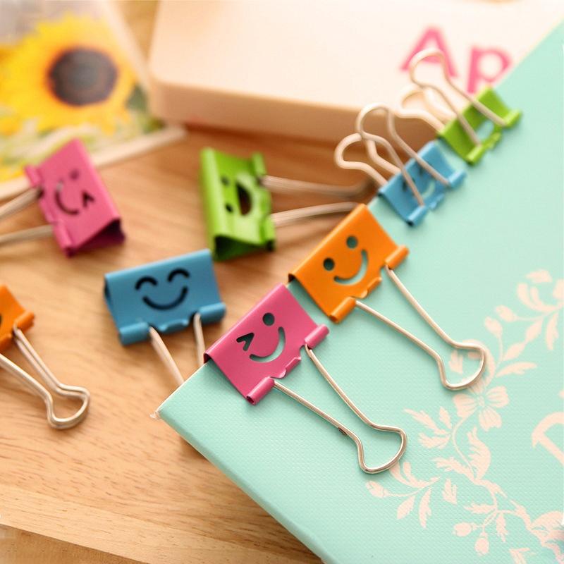 8PCs Korean Fashion Smile Face Colorful Metal Small Paper Binder Clips School Office Stationery