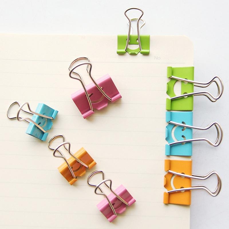 8PCs Korean Fashion Smile Face Colorful Metal Small Paper Binder Clips School Office Stationery