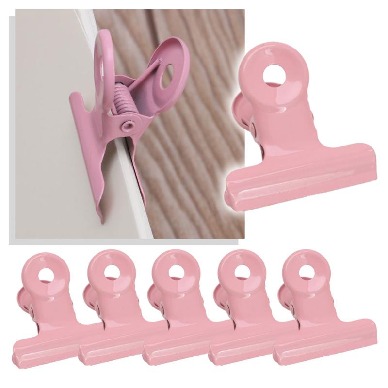 5pcs Cute Pink Metal Binder Clips Paper Tail Clamp Stationary Office Supplies