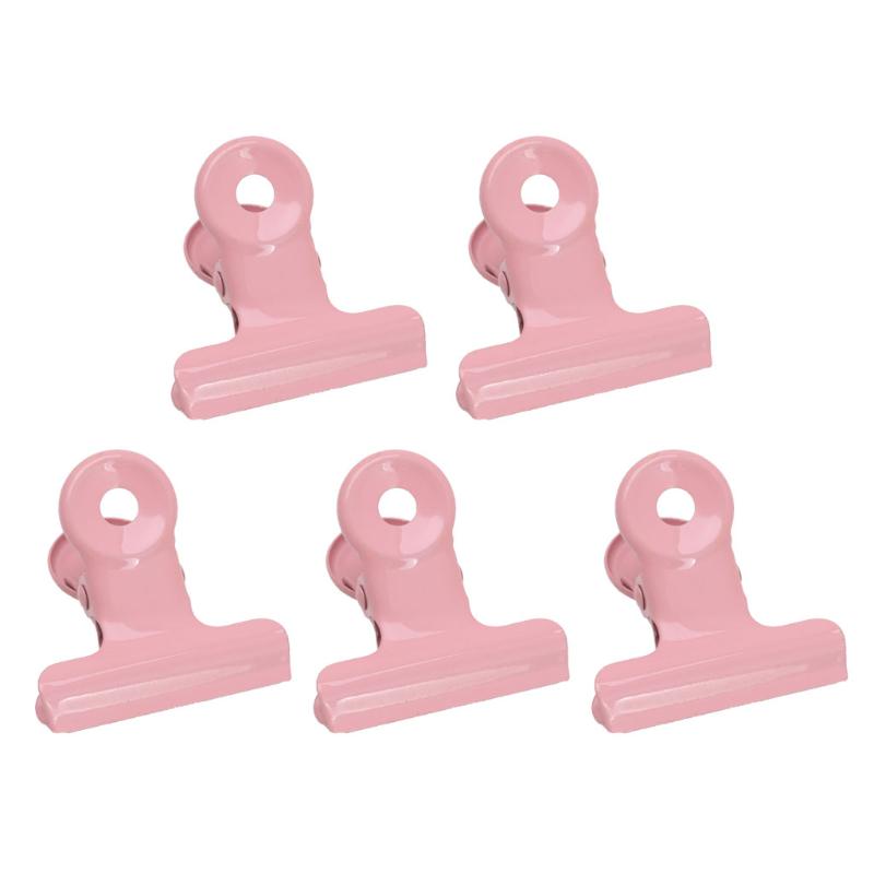 5pcs Cute Pink Metal Binder Clips Paper Tail Clamp Stationary Office Supplies