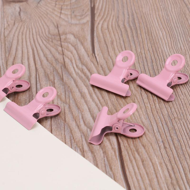 5pcs Cute Pink Metal Binder Clips Paper Tail Clamp Stationary Office Supplies