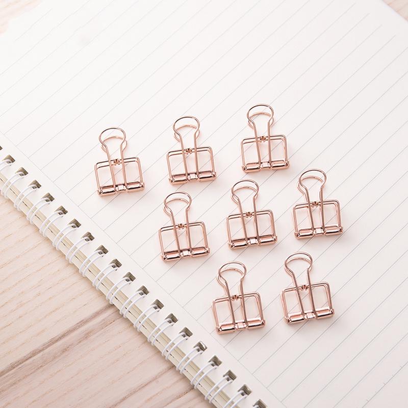 2 Size Rose Gold Hollowed Out Design Binder Clip for Office School Paper Organizer Stationery